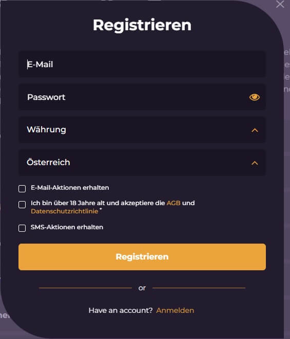 Die Anmeldung im Shadowbit.io Casino besteht aus zwei einfachen Schritten: Formular ausfüllen und E-Mail bestätigen.