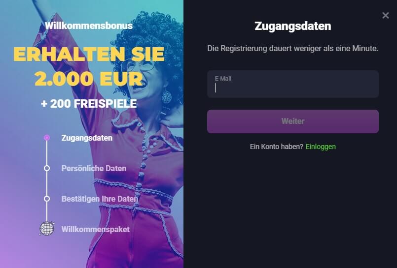 Der Anmeldeprozess bei SpinFever umfasst nur drei Schritte, danach können Sie bereits Ihren Willkommensbonus in Anspruch nehmen.