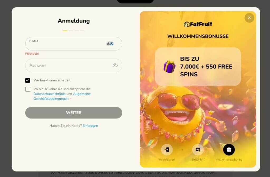 Anmeldung bei FatFruit