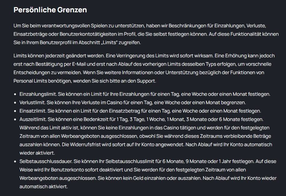 Bei Betandplay existieren Einsatz-, Verlust- und weitere Limits, die jedoch angefragt werden müssen.