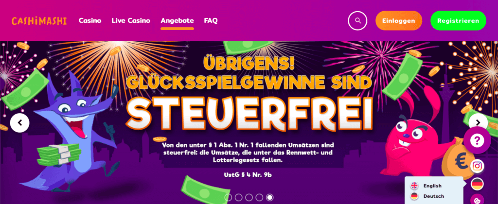 CashiMashi garantiert, dass Gewinne aus Glücksspielen steuerfrei sind.