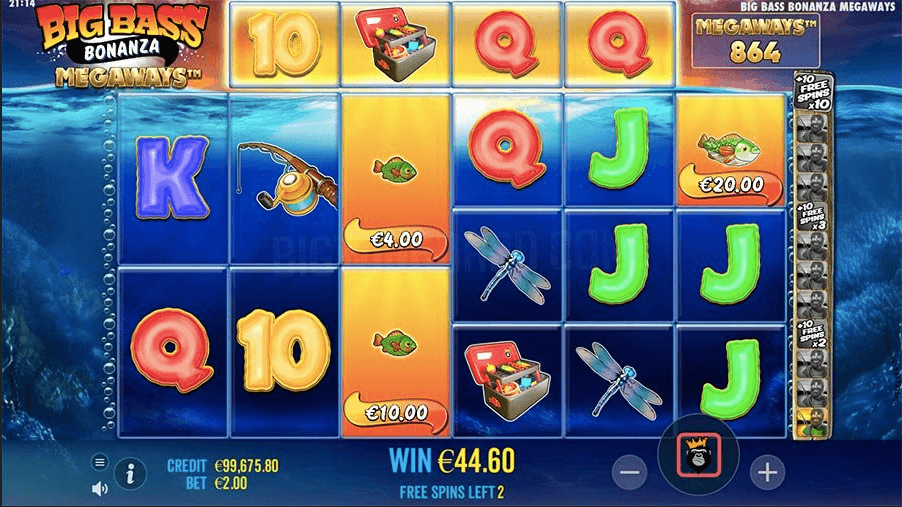 Erzielen Sie 3, 4, 5 oder 6 Scatter-Symbole auf dem Big Bass Bonanza Megaways-Slot, um 10, 15, 20 oder 25 Freispiele zu aktivieren. In dieser Phase wird der Fischer aktiv, um die Werte aller Geldsymbole einzusammeln.