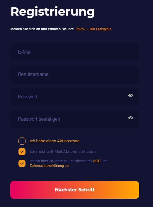 Die Registrierung bei CosmicSlot dauert keine Minute.