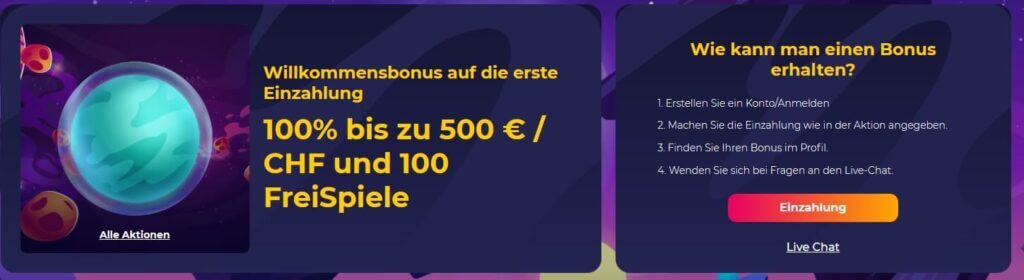 Wählen Sie den passenden CosmicSlot Bonus für Ihr Spielvergnügen aus.