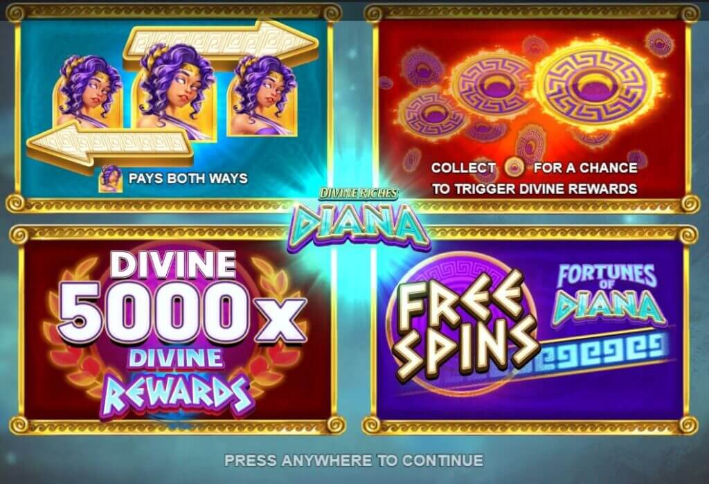 Die Freispiele sind nur eine der vielen Funktionen im Slot Göttliche Reichtümer Diana.
