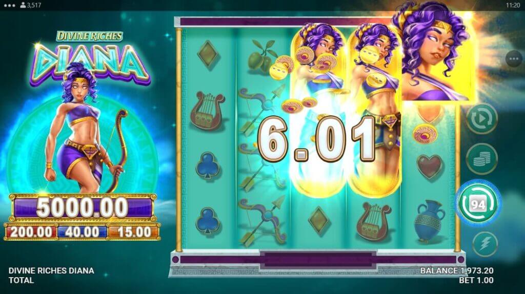 Der Slot für Göttliche Reichtümer Diana nimmt Gewinne in beide Richtungen entgegen.