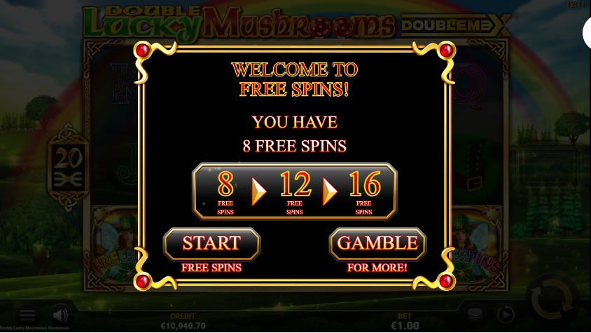 Nutzen Sie die Gamble-Funktion, um die Freispielanzahl bei Double Lucky Mushrooms DoubleMax zu steigern.