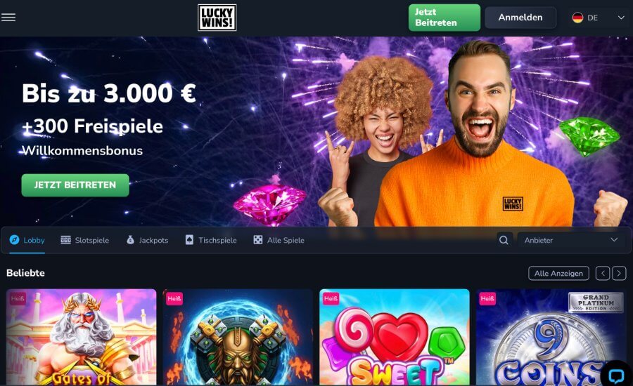 LuckyWins-Startseite