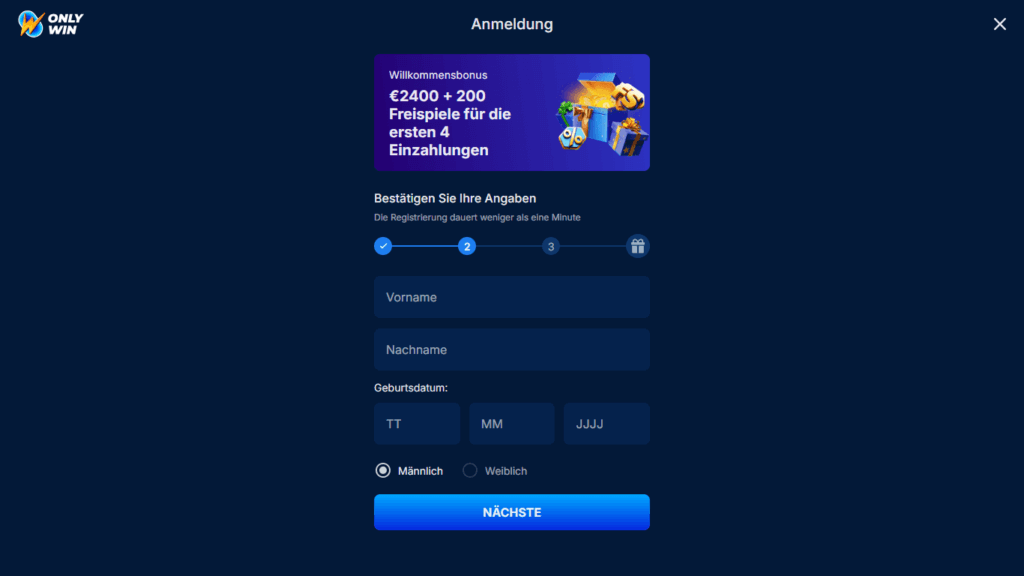OnlyWin Anmeldung 3