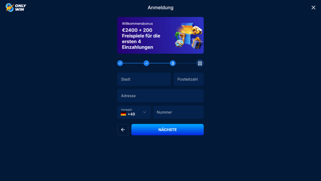 OnlyWin Anmeldung 4