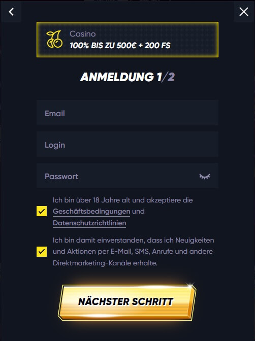 Die Anmeldung im QuickWin Casino geht rasant schnell vonstattengehen.