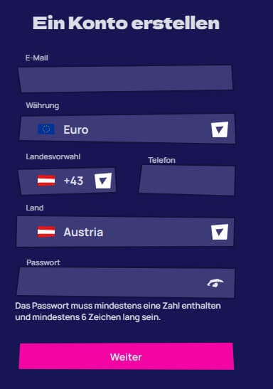Sie müssen lediglich diese Angaben machen, um ein Konto bei Royspins zu erstellen.