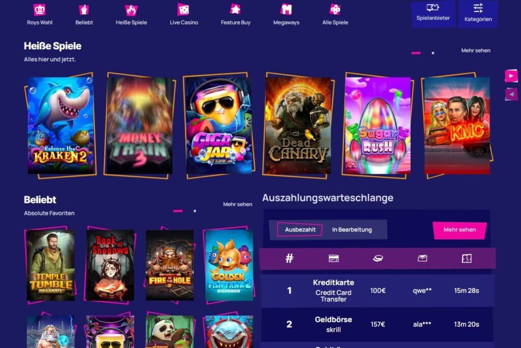 Im Royspins Casino stehen Ihnen mehr als 6000 Spiele zur Verfügung.