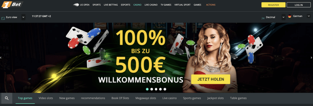 Bewertung des 1Bet Casinos - Willkommensbonus.
