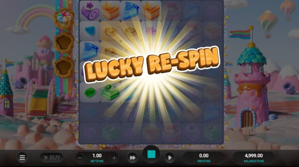 Nach dem Ende einer Spielrunde kann überraschend ein <strong>Lucky Re-Spin</strong> ausgelöst werden. Bei diesem Re-Spin werden alle Symbole neben einem aktiven Cluster neu gedreht. Sollte das Cluster dadurch vergrößert oder ein neuer Gewinn erzielt werden, besteht die Möglichkeit, dass das Feature erneut aktiviert wird.