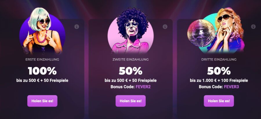 Profitieren Sie von einem attraktiven dreiteiligen Einzahlungsbonus bei Spin Fever.