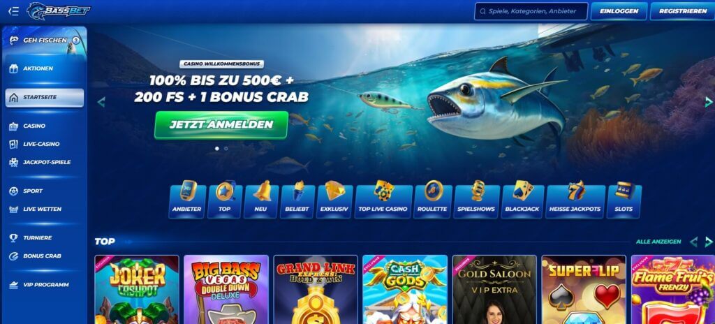 Die Webseite von Bassbet ist gespickt mit vielen fantastischen Fischen.