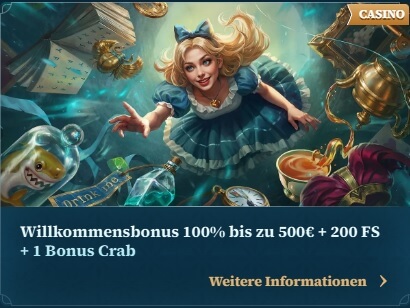 Für Ihre erste Einzahlung gibt es einen Bonus von 100 % bis zu 500 € und 200 Freispiele.