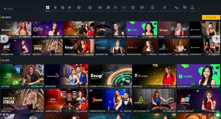 Die Lobby des Live-Casinos bei Betandyou