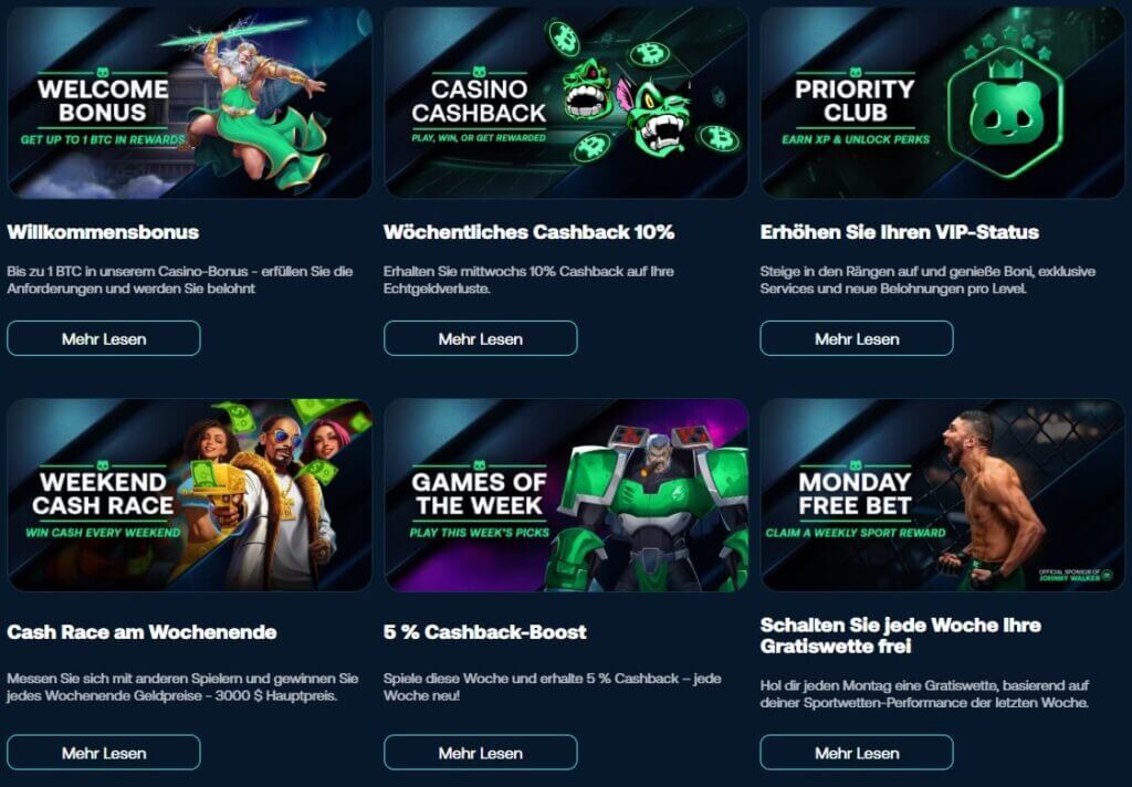Das Bonusangebot im Betpanda Casino.