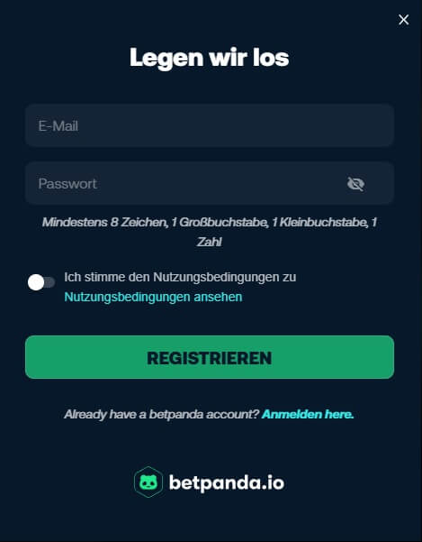 Die Erstellung eines Kontos bei Bet Panda erfordert nur wenige Schritte.