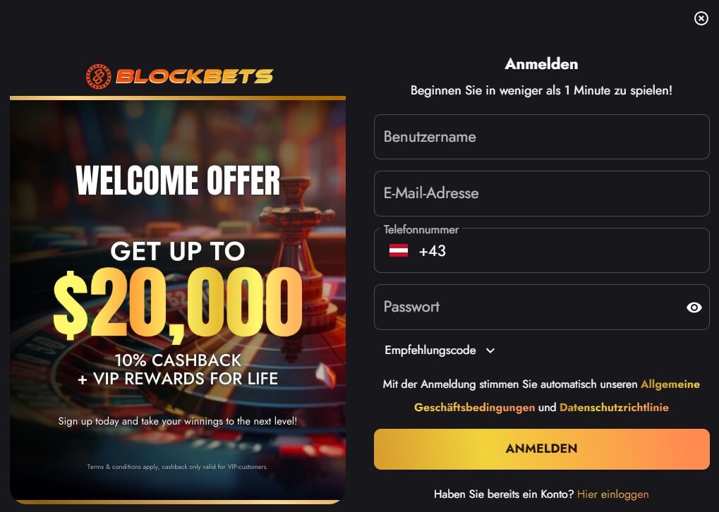 Ein Konto bei BlockBets kann mühelos erstellt werden.