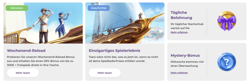 Aktionen von Tsars Casino