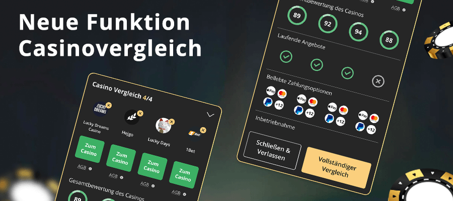 Einblick in unser Casino Vergleichs-Tool aufbereitet als Infografik.