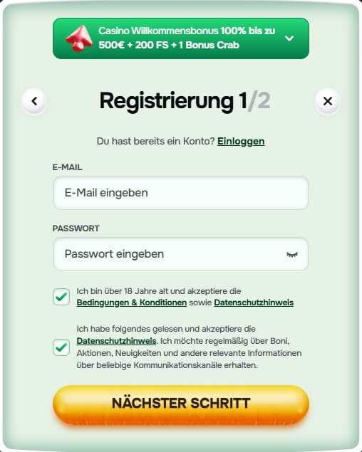 Die Registrierung bei Casinolo ist in wenigen Minuten abgeschlossen.