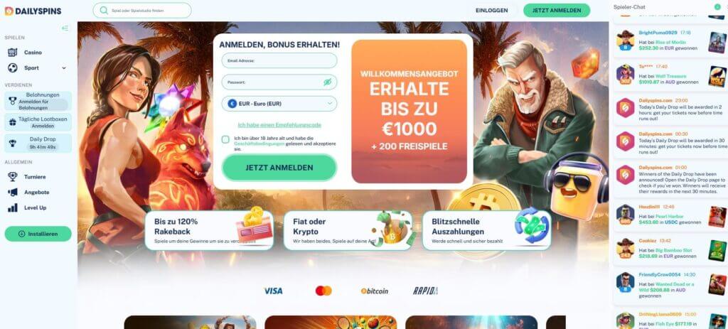 Die Webseite von Dailyspins enthält dynamische Elemente.