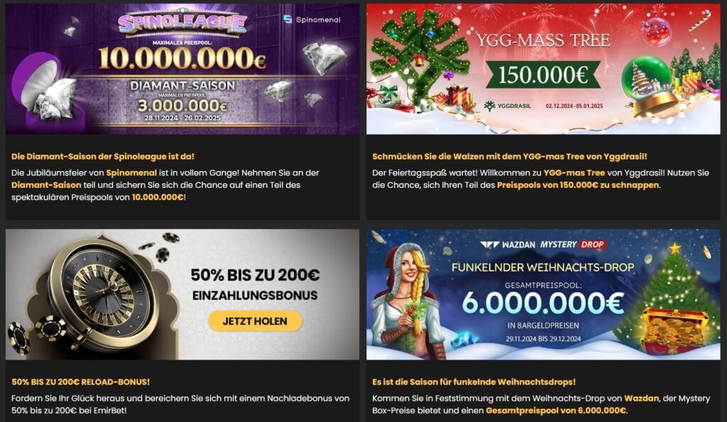 Das EmirBet Casino setzt auf saisonale und wechselnde Bonusangebote.