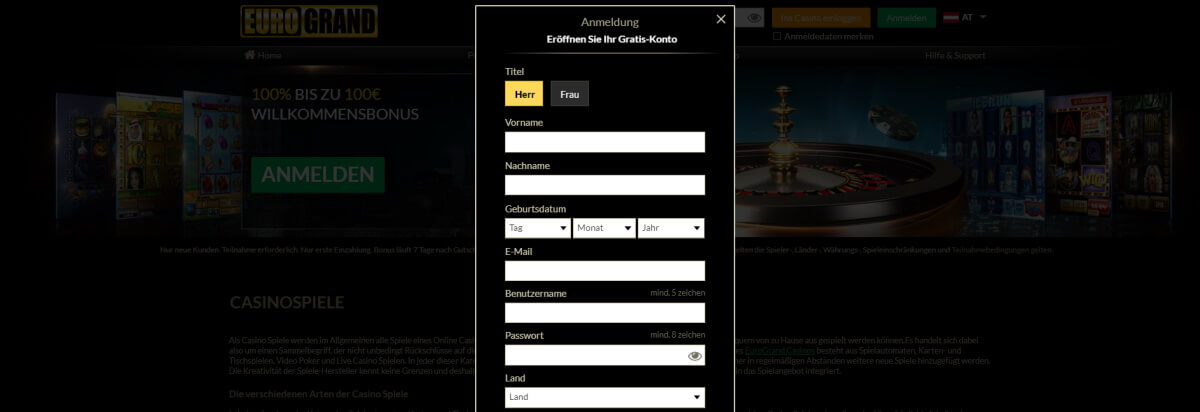 Eurogrand - Registrieren Eurogrand - Registrieren