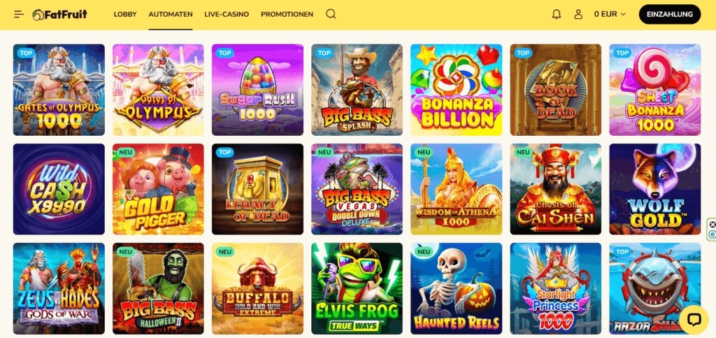 Spieleauswahl bei FatFruit
