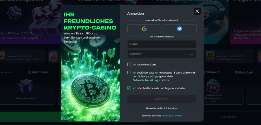 Anmeldung im Gamix Casino