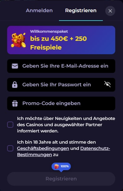 Nur die zukünftigen Kontoinformationen werden bei der Anmeldung benötigt.