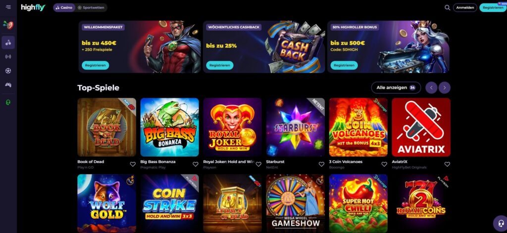 Die Webseite von Highfly Bet beeindruckt durch ein modernes Design.