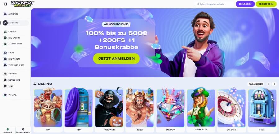 Der erste Eindruck vom Jackpot Frenzy Casino.