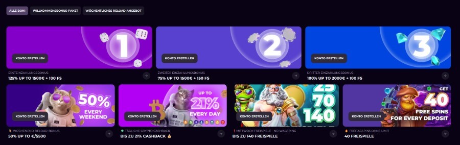 Der Kosmonaut-Willkommensbonus: 125 % bis zu 1.500 € + 100 Freispielen.