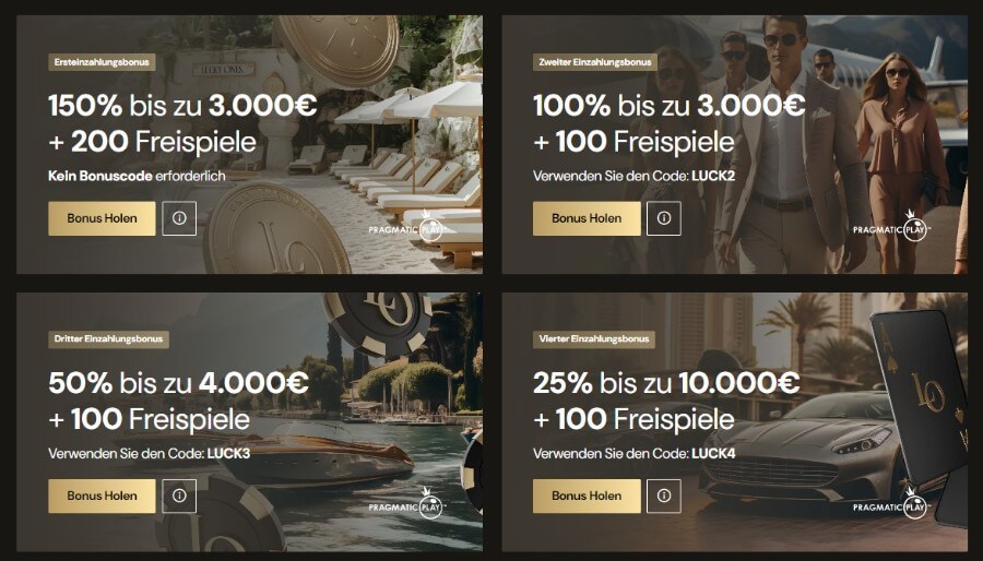 Das Willkommenspaket im Lucky Ones Casino.