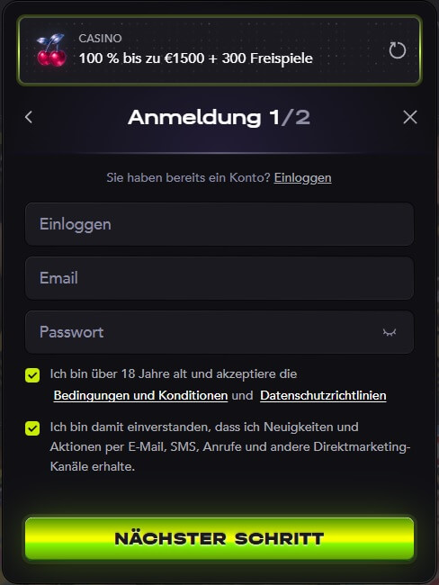 Die Registrierung im Mad Casino besteht aus wenigen Schritten.
