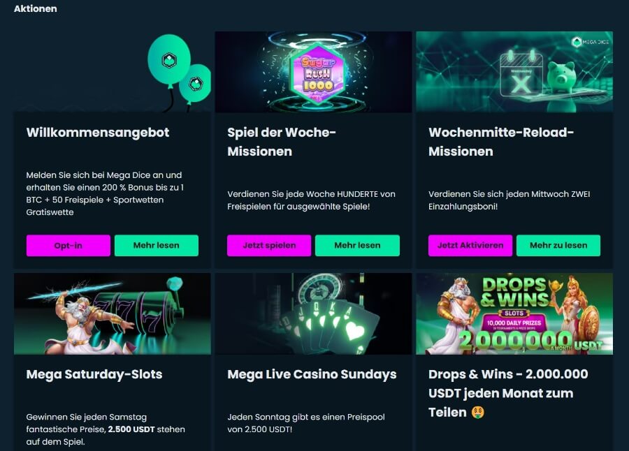 Das Bonusangebot im Mega Dice Casino kann sich wirklich sehen lassen.