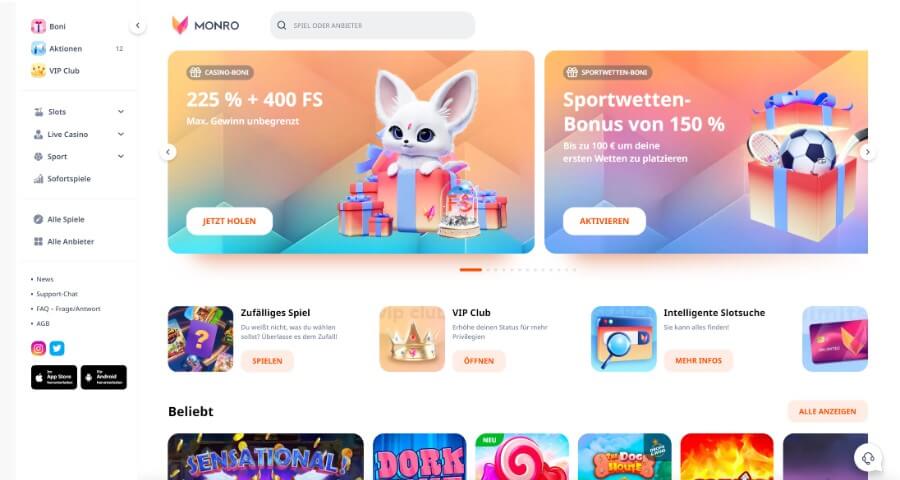 Das Monro Casino heißt Sie herzlich willkommen.