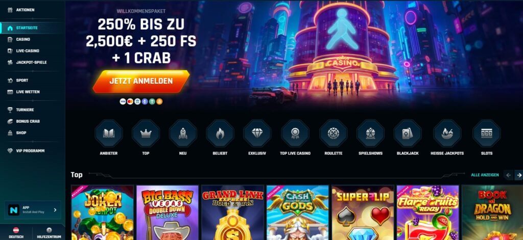Die Webseite von Ninlay hebt den Willkommensbonus hervor.
