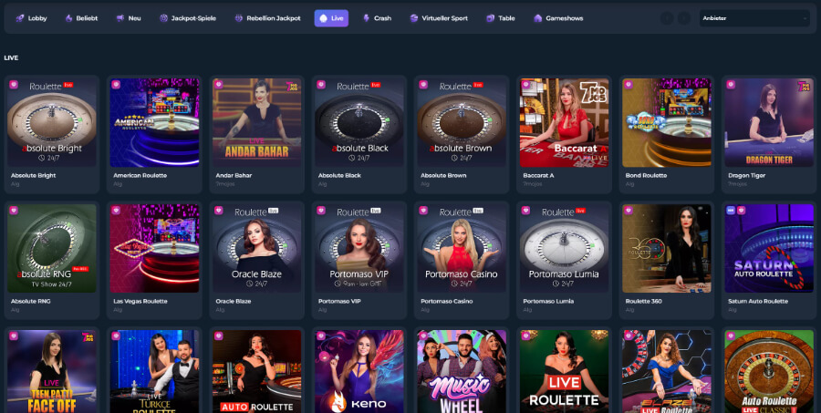 Freuen Sie sich auf einen vielversprechenden Empfang im Rebellion Casino.