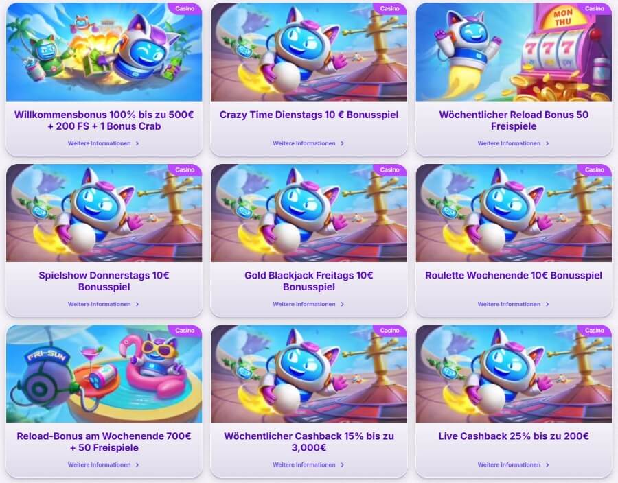 Der Willkommensbonus im RoboCat Casino: 100 % bis zu 500 € + 200 Freispiele.