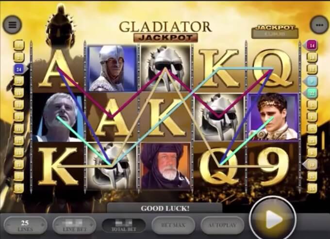 Gladiator Spielautomat Spielfläche Bild vom Gladiator Spielautomaten und seiner Spielfläche.
