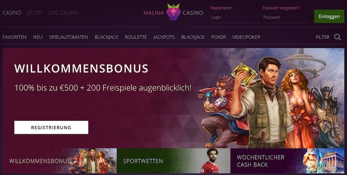 Malina Casino Screenshot Malina Casino Startseite