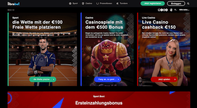 Hauptseite für die Sportwetten von Librabet Casino. Librabet Hauptseite