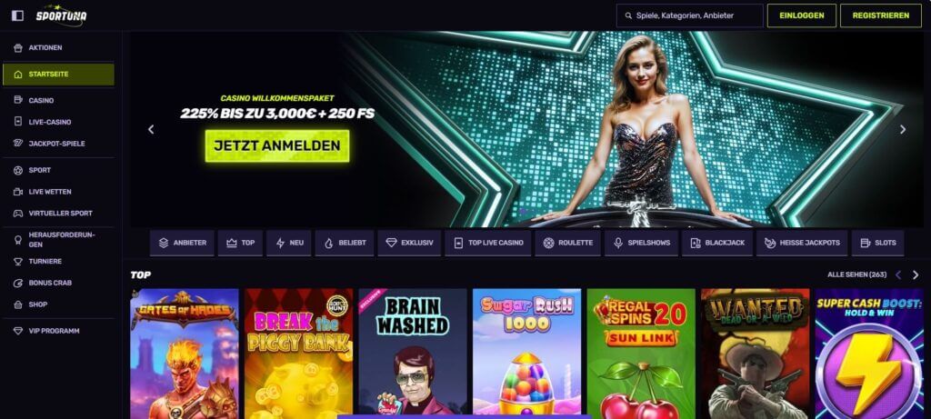 Die Webseite von Sportuna bewirbt umfangreiche Willkommensboni.