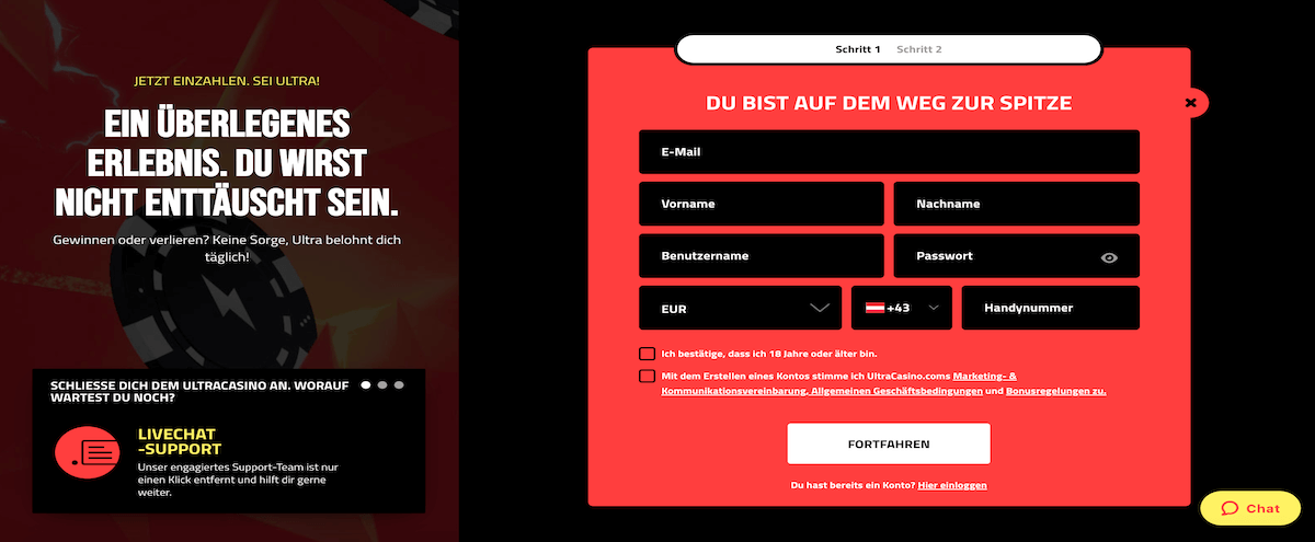 UltraCasino Anmeldung Bei UltraCasino anmelden